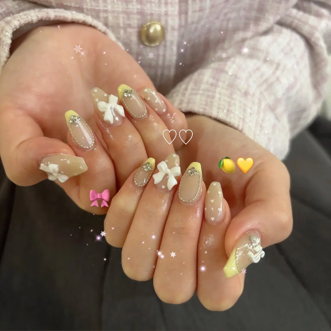 ネイル ドット ハート 黄色 ハンドネイル beautiful meみくのネイルデザイン