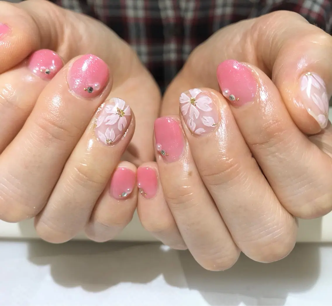 ネイル 桜ネイル フットネイル ピンク シンプルネイル 春ネイル nail fufla ♡yamane♡のネイルデザイン