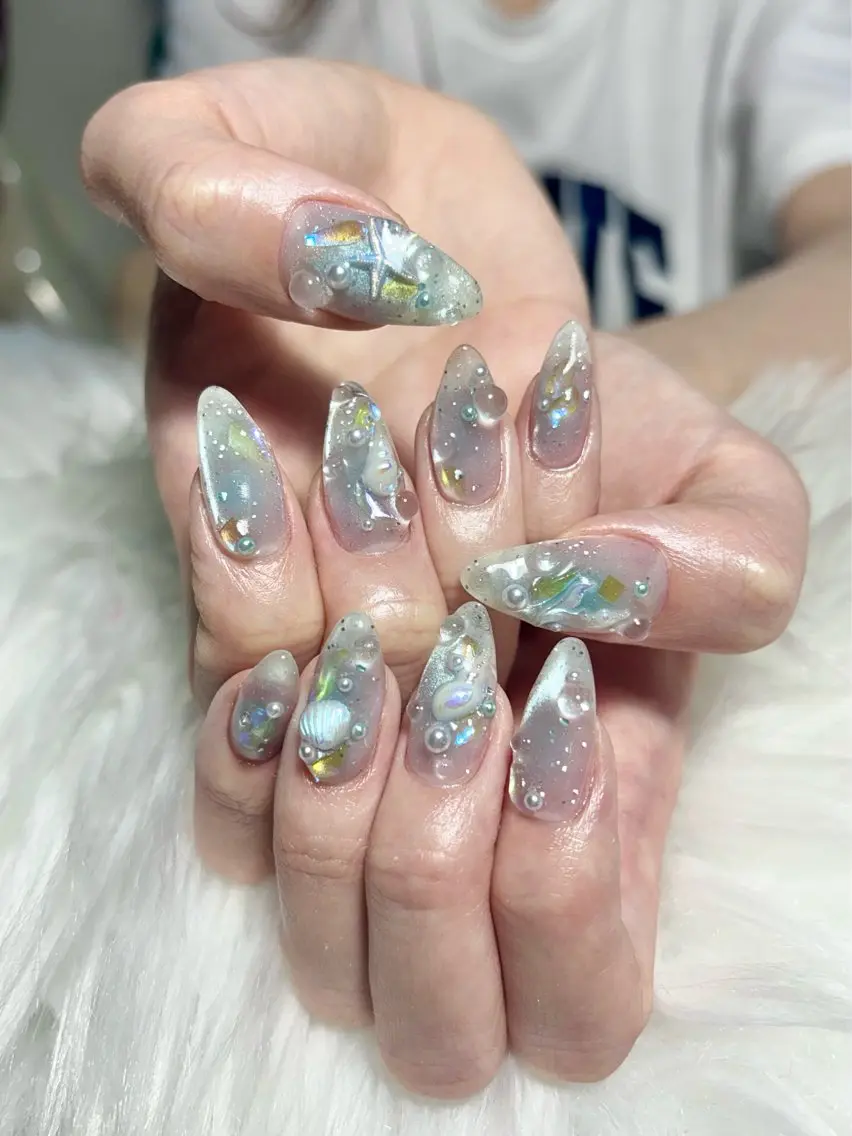ネイル チークネイル 氷ネイル・うるうるネイル マグネットネイル ハンドネイル haac nailsのネイルデザイン