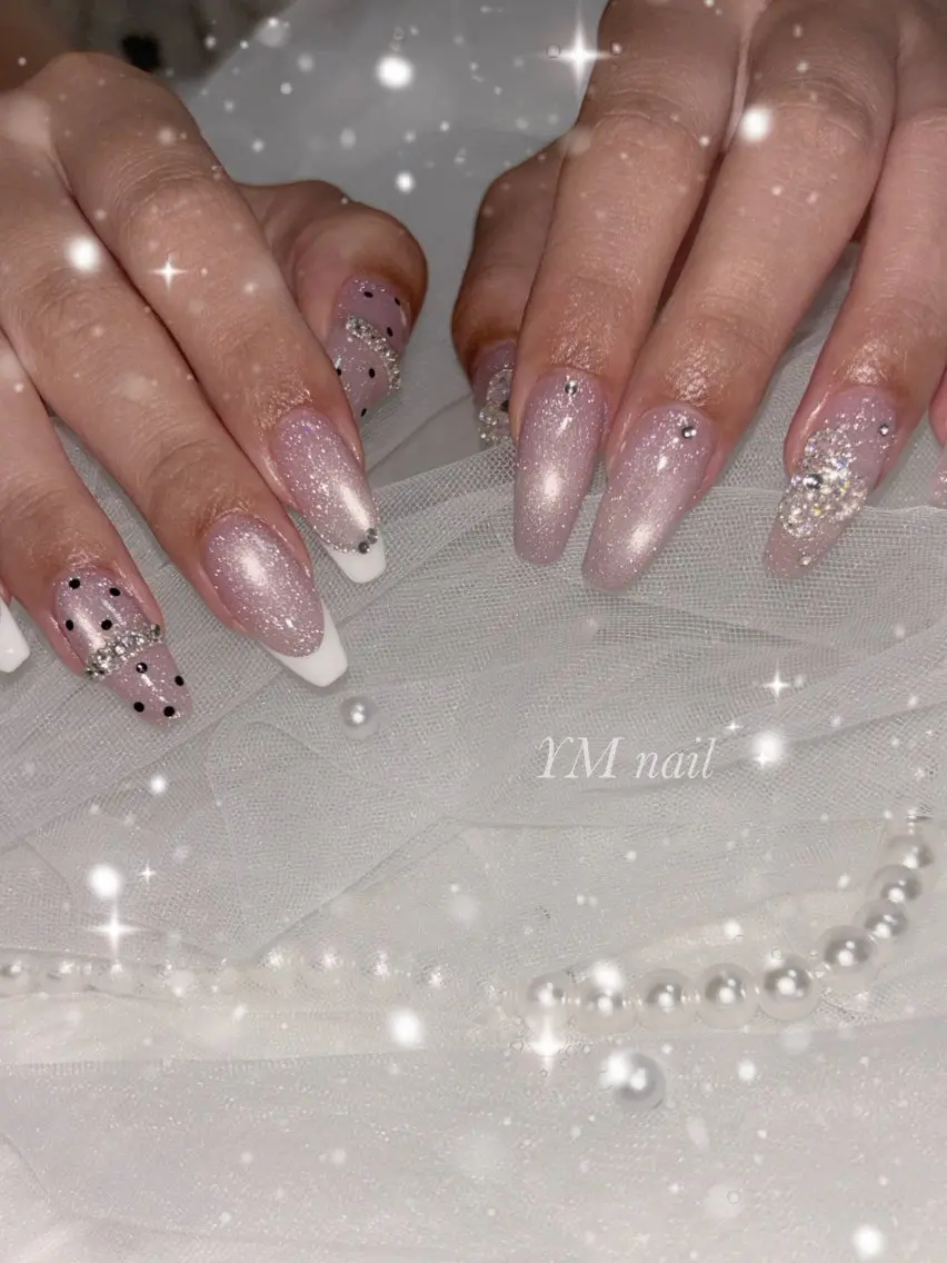 ネイル ドット フラッシュネイル フレンチネイル マグネットネイル ピンク ハンドネイル YM nailのネイルデザイン