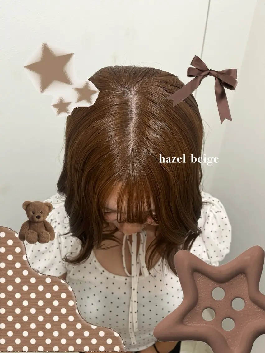 ミディアム カラー ベージュカラー ブリーチ ダブルカラー ヘーゼル ブリーチなしカラー ヘアカラー ハイトーンカラー🎀 はなえのヘアスタイル