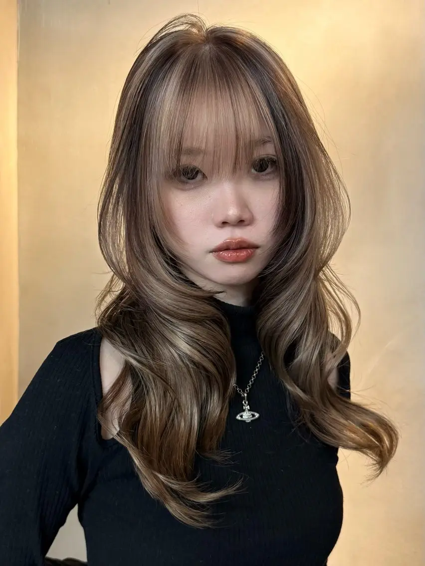 セミロング カラー イツク ⚡️ ルーツ/ハイトーンのヘアスタイル