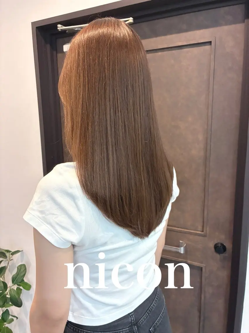 ロング カット ヘアカラー トリートメント 髪質改善カラー 縮毛矯正のヘアスタイル