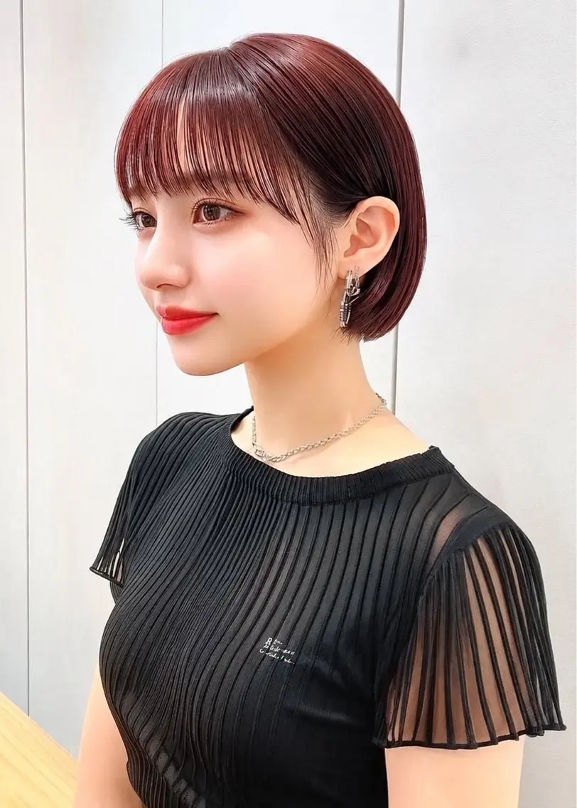 ショート カラー レッドカラー 明るめワンカラー/ うる艶カラー/ゆいなのヘアスタイル
