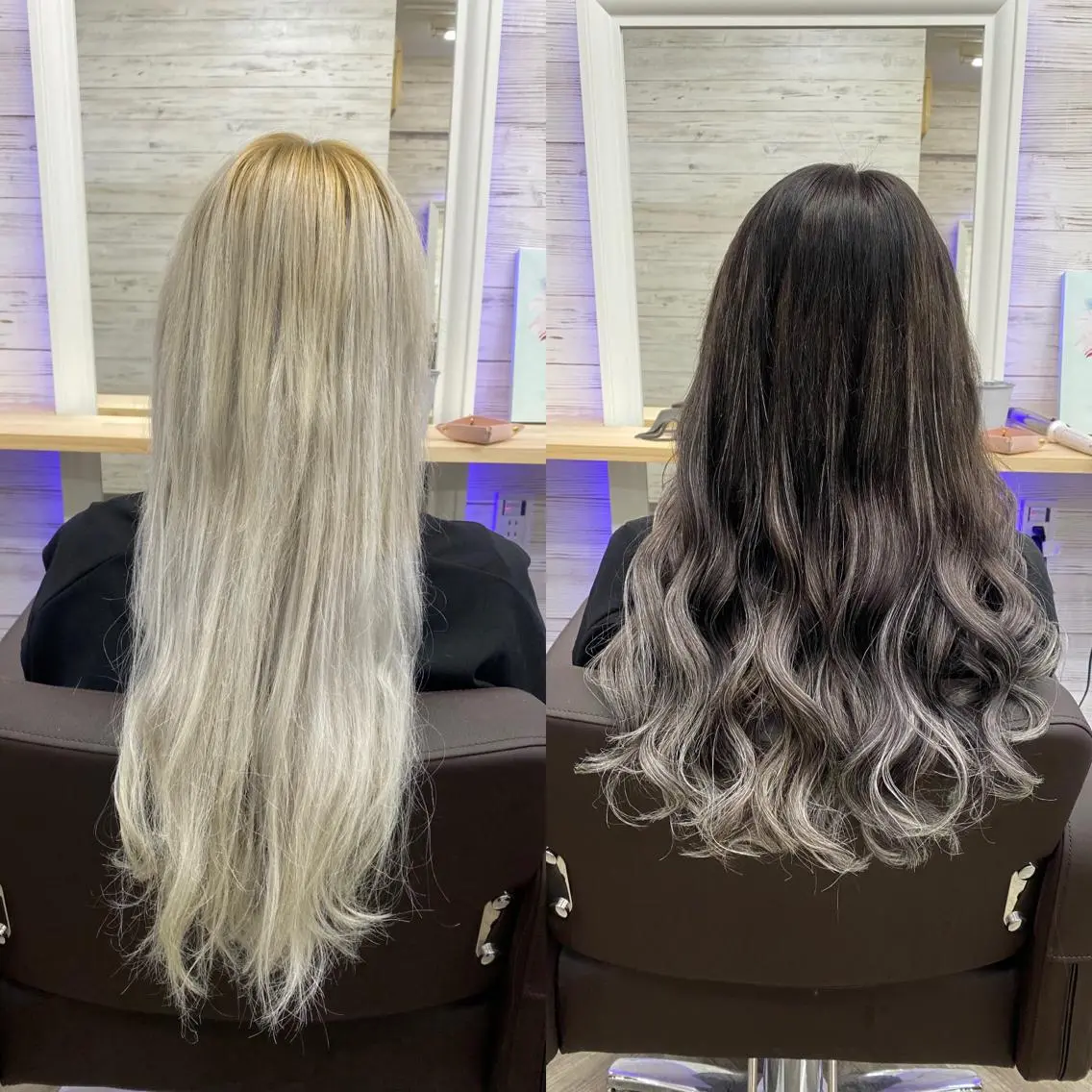 セミロング カラー ヘアアレンジ ショートボブ 編み込みエクステ シールエクステ セミロングパーマ バレイヤージュ LAVENDIA 初音のヘアスタイル