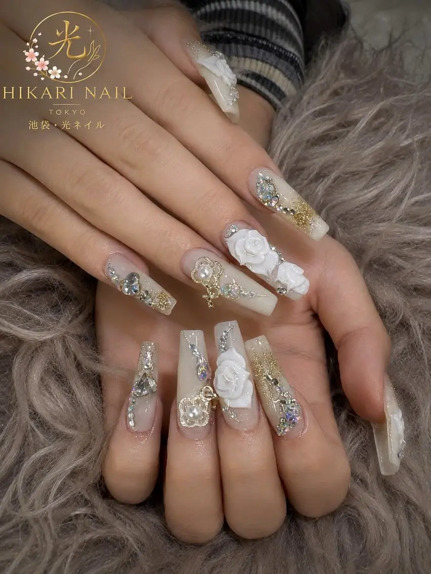 ネイル チークネイル 長さ出し フレンチネイル ガーリー ハロウィン ハンドネイル HikariNail Ikebukuroのネイルデザイン
