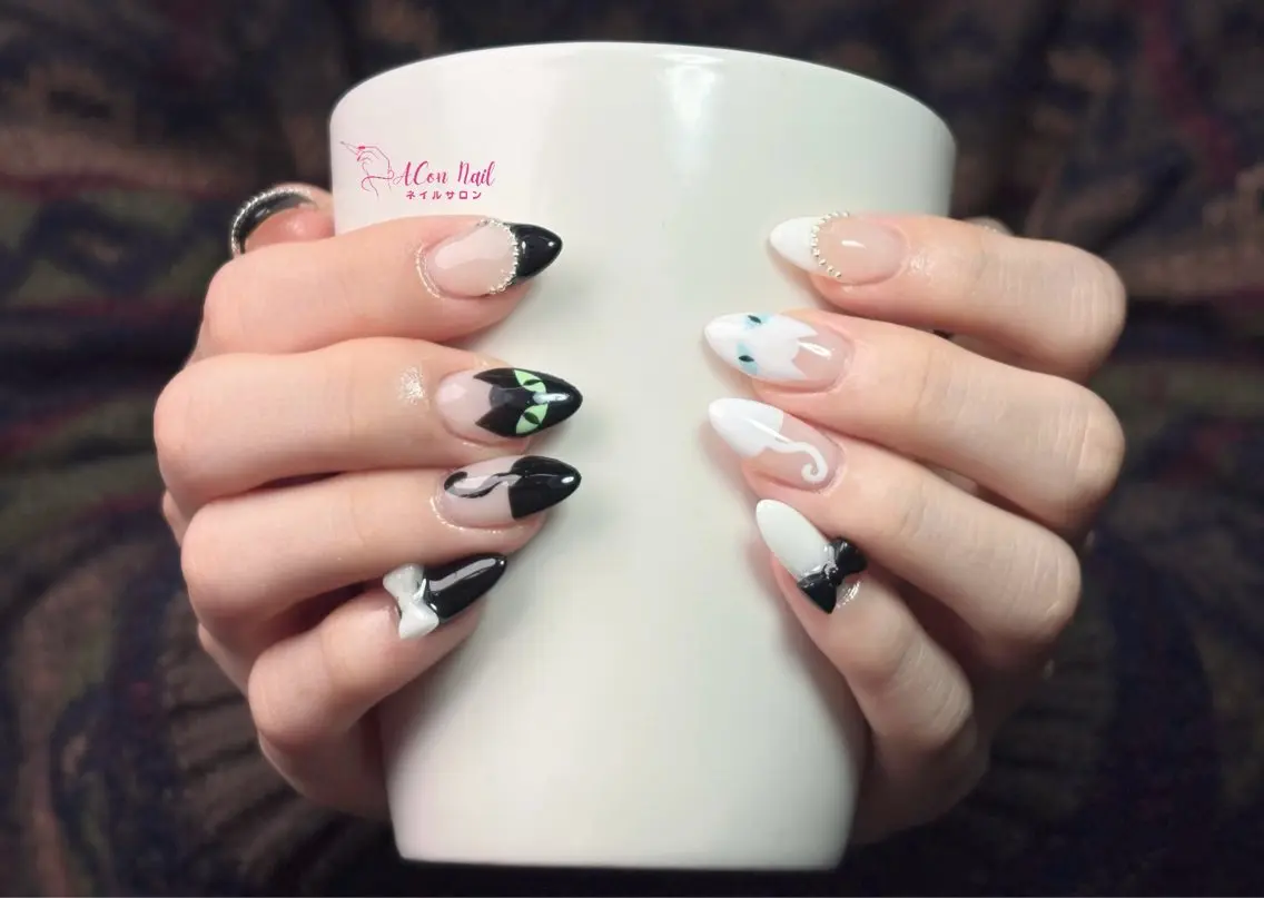 ネイル 桜ネイル 長さ出し フラワーネイル フレンチネイル ジェルネイル ハンドネイル ACon NailSalonのネイルデザイン