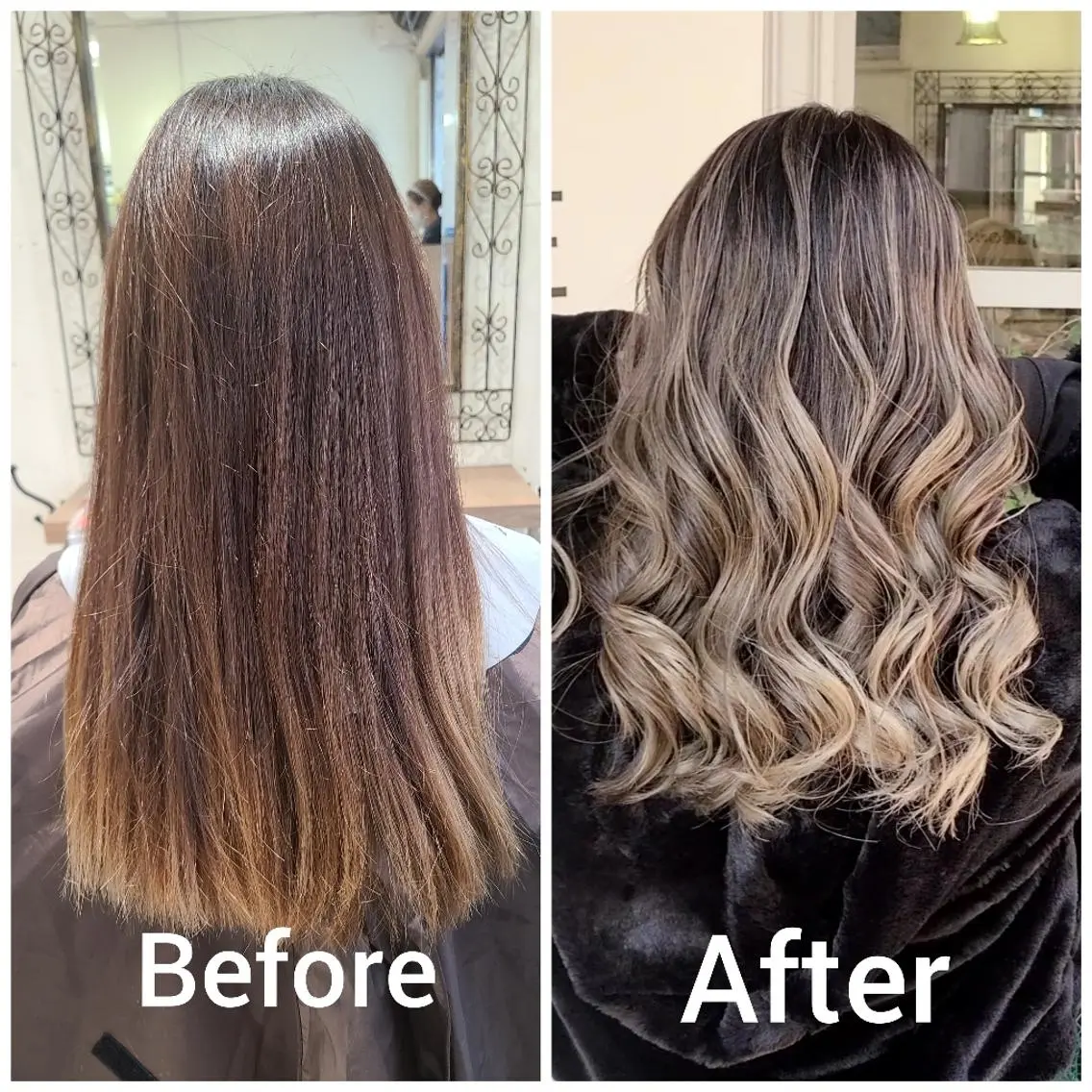 ロング カラー アッシュ アッシュグレー バレイヤージュ ベージュカラー ブリーチ ヘアカラー バレイヤージュ/ ハイライト/大内格のヘアスタイル
