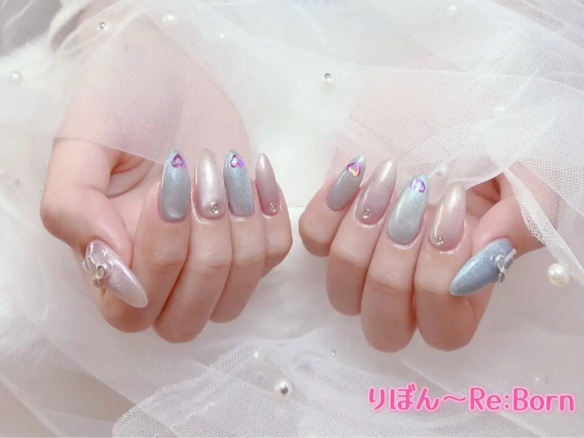 セミロング フレンチガーリー クリスマス ハンドネイル りぼん Re:Bonrのネイルデザイン