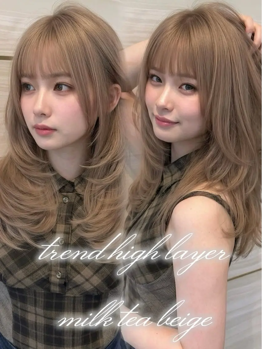 セミロング カラー ヘアアレンジ ヘアカラー トリートメント 🌿巴結生🌱大宮 ミルクティーベージュのヘアスタイル