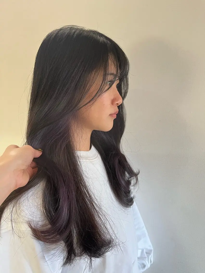 セミロング パープルカラー 庄内＊三国baron ANJUのヘアスタイル