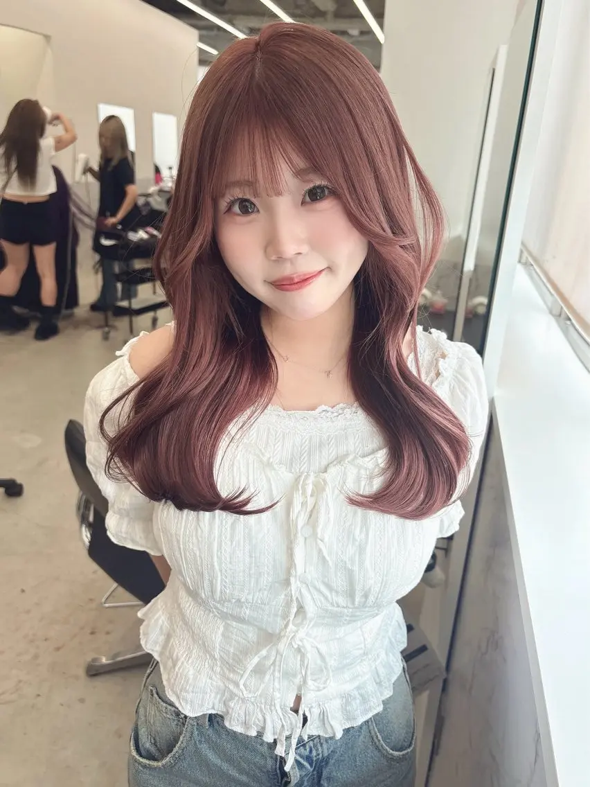 セミロング カラー ブリーチ ブラウンカラー ケアブリーチ デザインカラー ピンクカラー ヘアカラー ブリーチカラー/ デザインカラー/栄のヘアスタイル