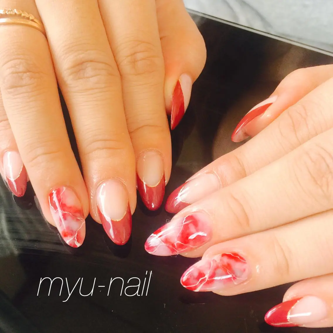 ネイル アートネイル 赤色 ハンドネイル ホームサロン myu-nailのネイルデザイン