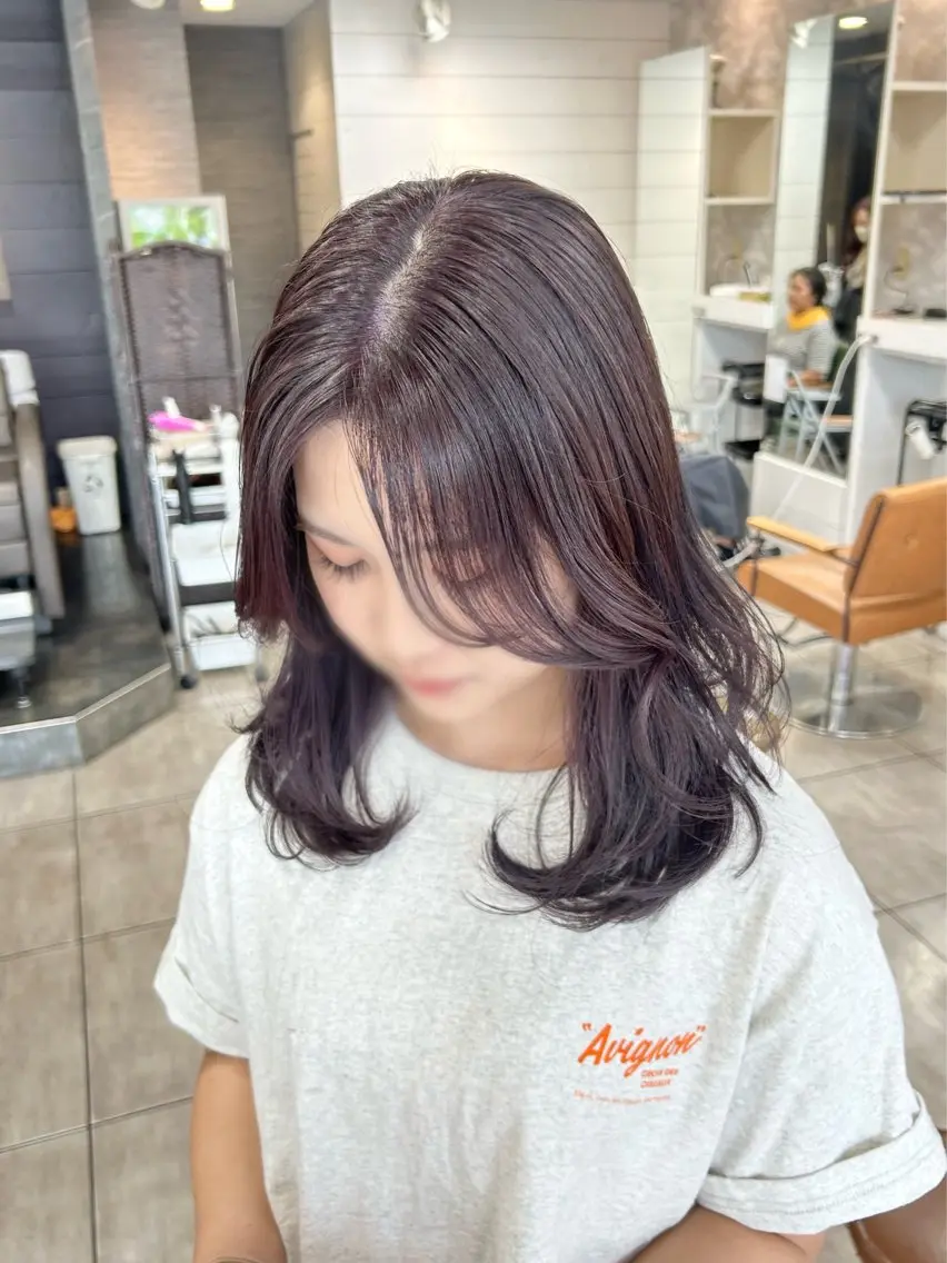 ミディアム パープルカラー カット ヘアカラー 🫧艶髪カラー🫧 森本くるみのヘアスタイル