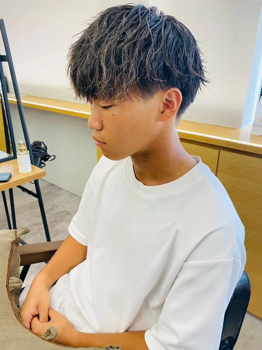 パーマ メンズ メンズメッシュ カット パーマ 山﨑 大暉【ダブルカラー】のヘアスタイル