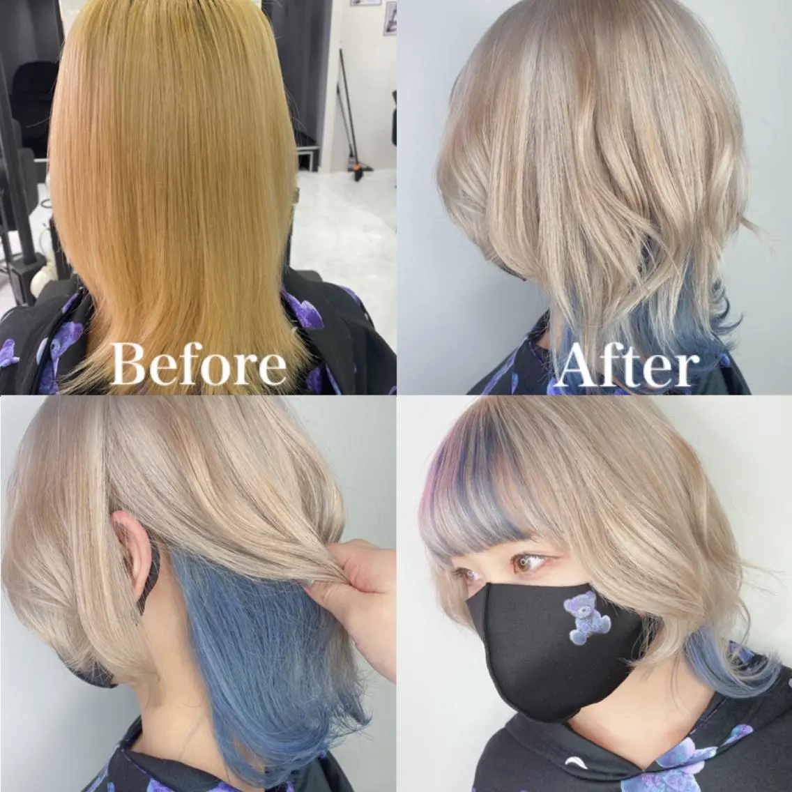 ショート カラー アクアカラー ベージュカラー ブリーチ ブルーカラー ホワイトベージュ ヘアカラー トリートメント 髪質改善×矯正🫧 韓国ヘアasamiのヘアスタイル