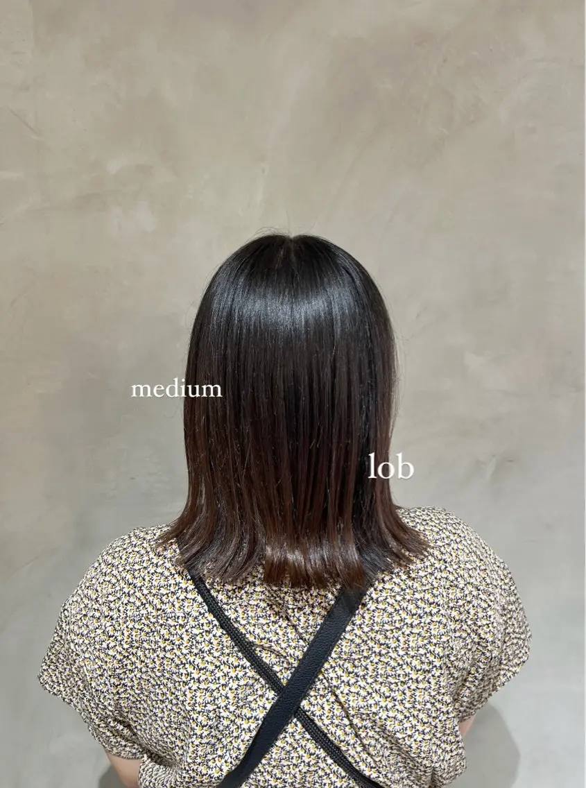 ミディアム カラー カット ヘアカラー トリートメント 切りっぱなしボブ/ 艶カラー/綾莉のヘアスタイル