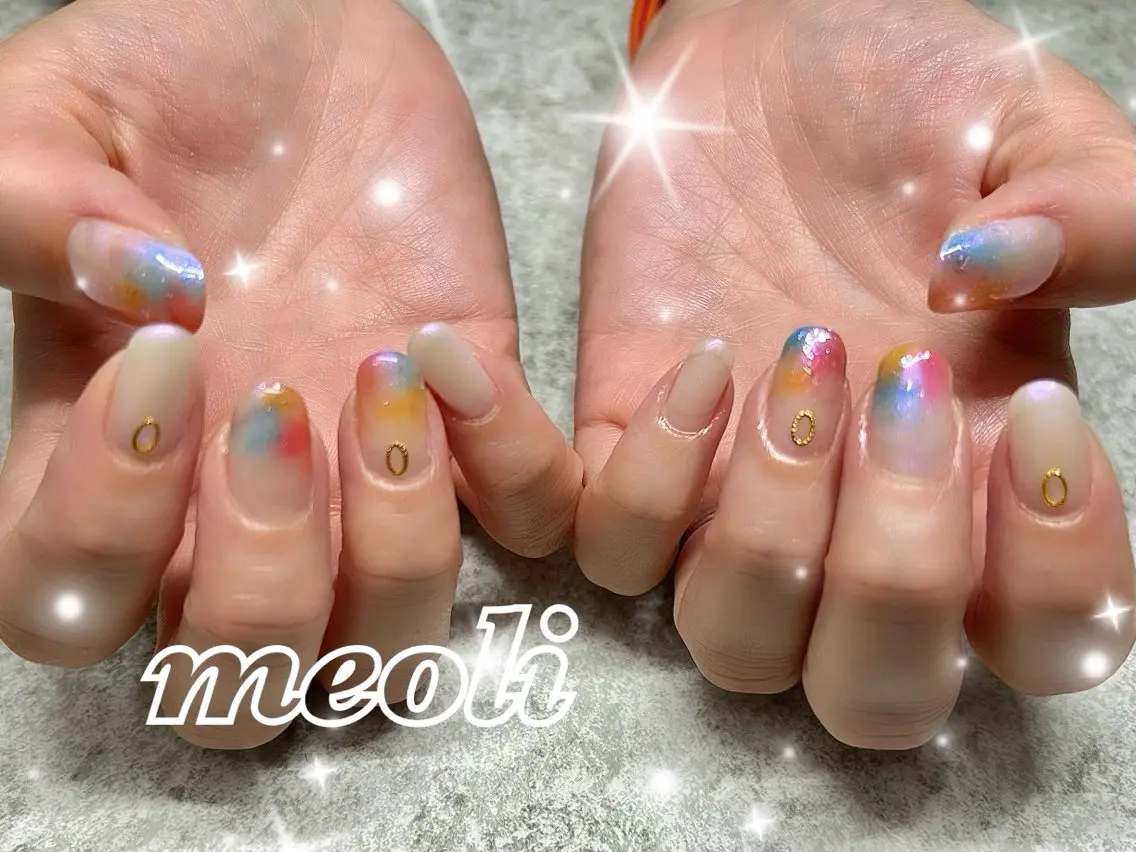 ネイル アートネイル オーロラネイル クリアネイル キラキラネイル ニュアンスネイル ハンドネイル nail salon meoli　アヤのネイルデザイン