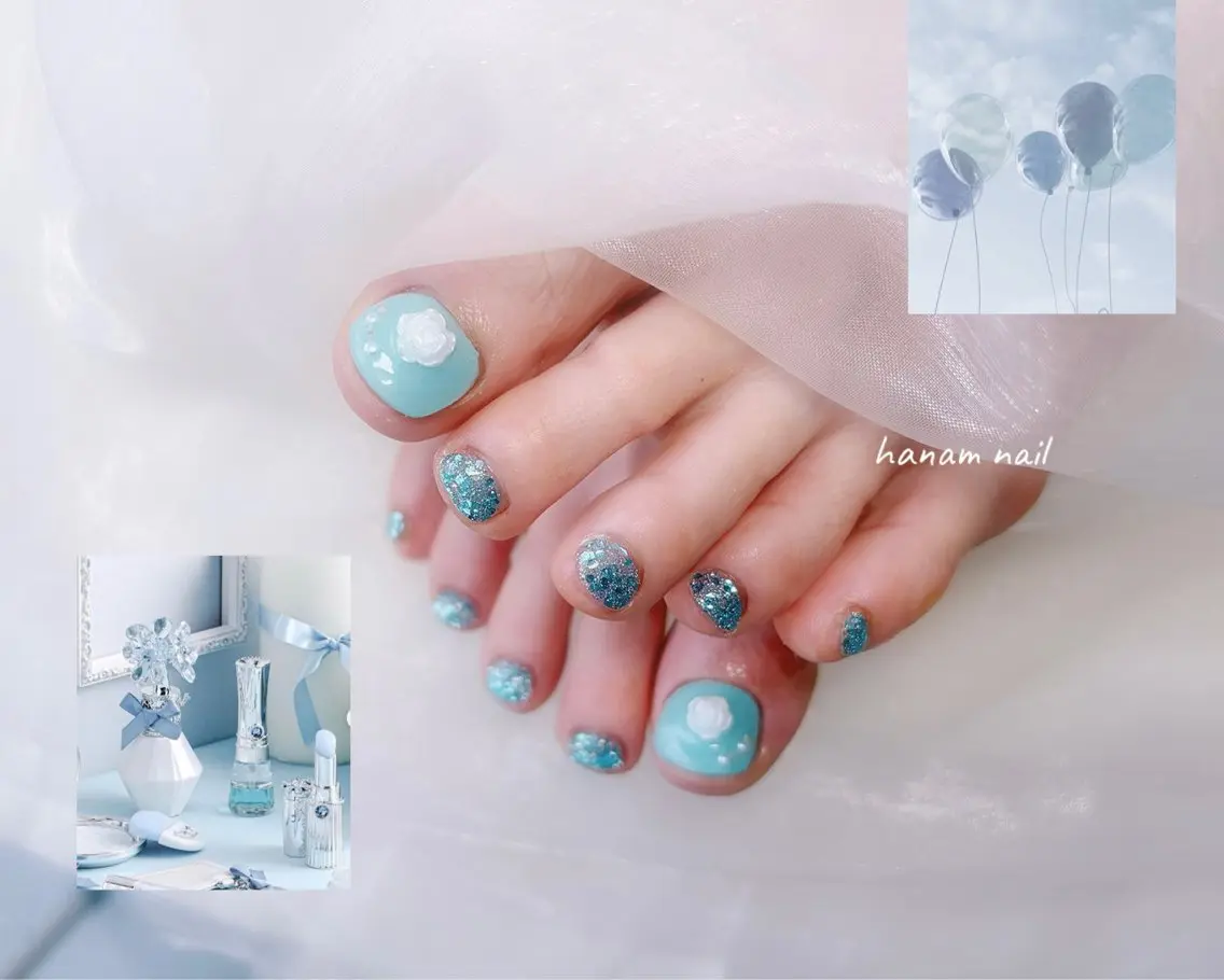 ネイル フットネイル hanam nail 🌿🩵ハナムネイルのネイルデザイン
