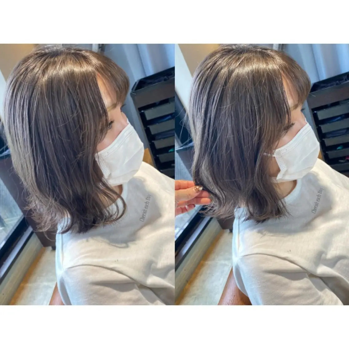 カラー ブリーチ グレージュ カット ヘアカラー 🩵盛れる顔周りヘア EMI🩵のヘアスタイル