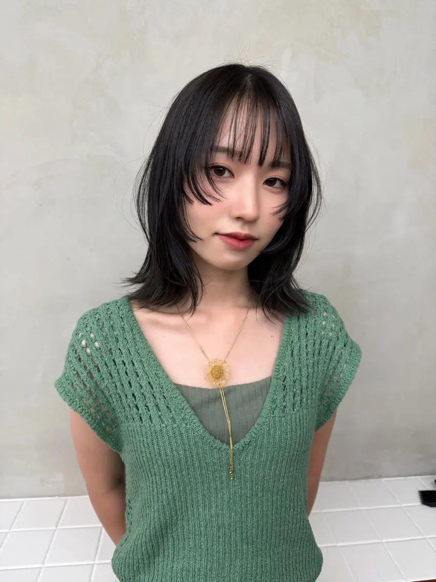 ミディアム ヘアカラー レイヤーボブパーマ 暖色カラーayuのヘアスタイル