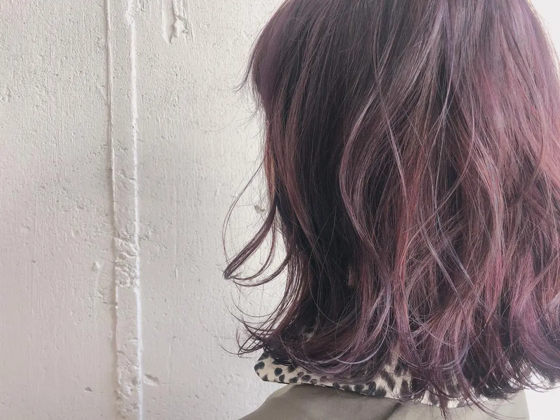 ミディアム カラー ヘアアレンジ ブリーチ バイオレットカラー カット パーマ ふくだ りさ【ciAo!】のヘアスタイル