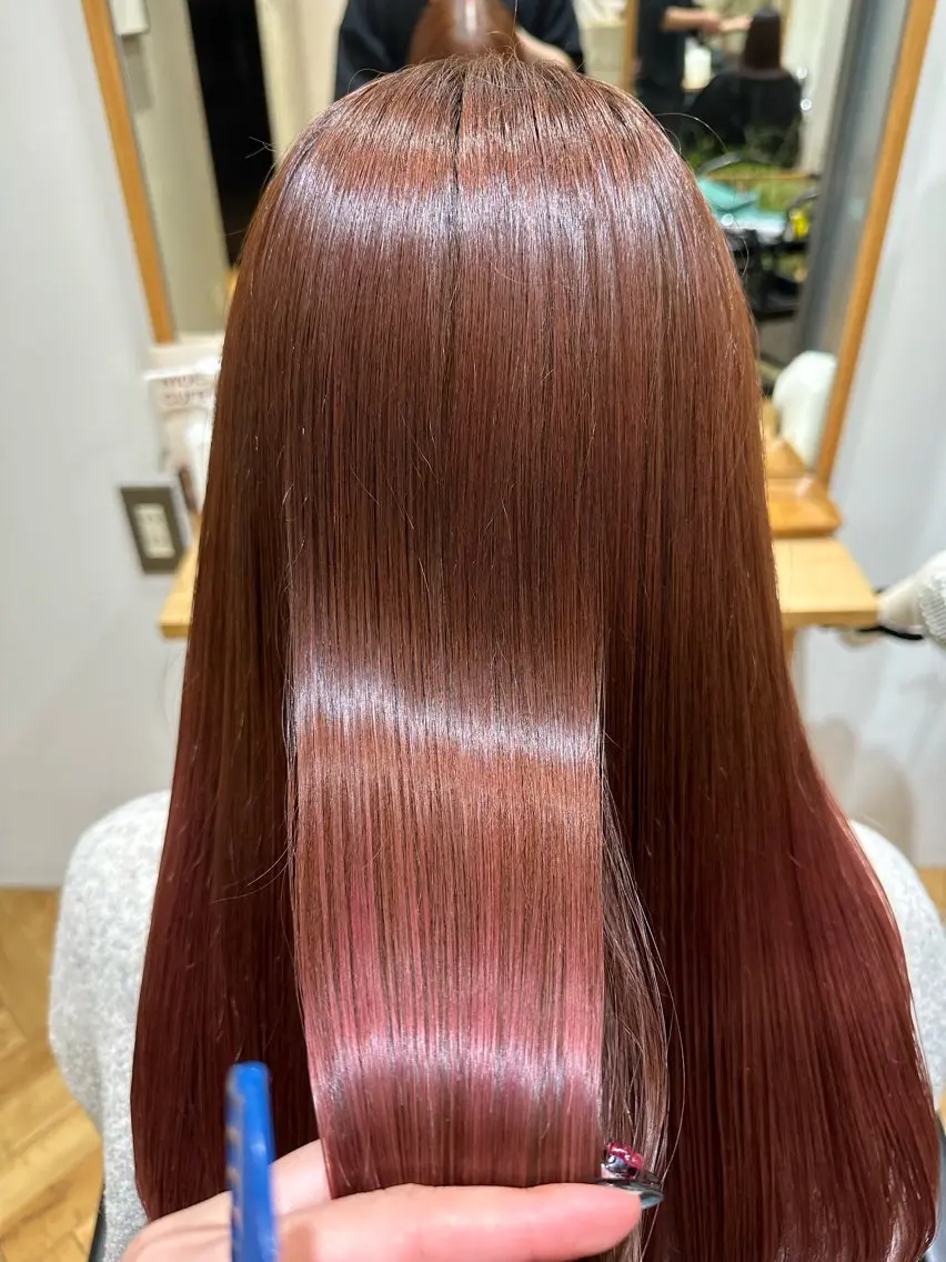 ロング カラー ベージュカラー ピンクカラー ピンクベージュ 織田 ゆみのヘアスタイル