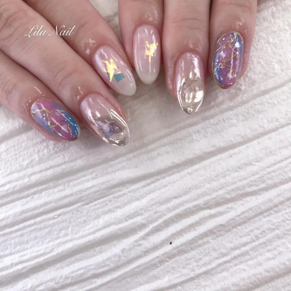 ネイル ミラーネイル ニュアンスネイル モチの良さ◉ フィルインネイル♡のネイルデザイン