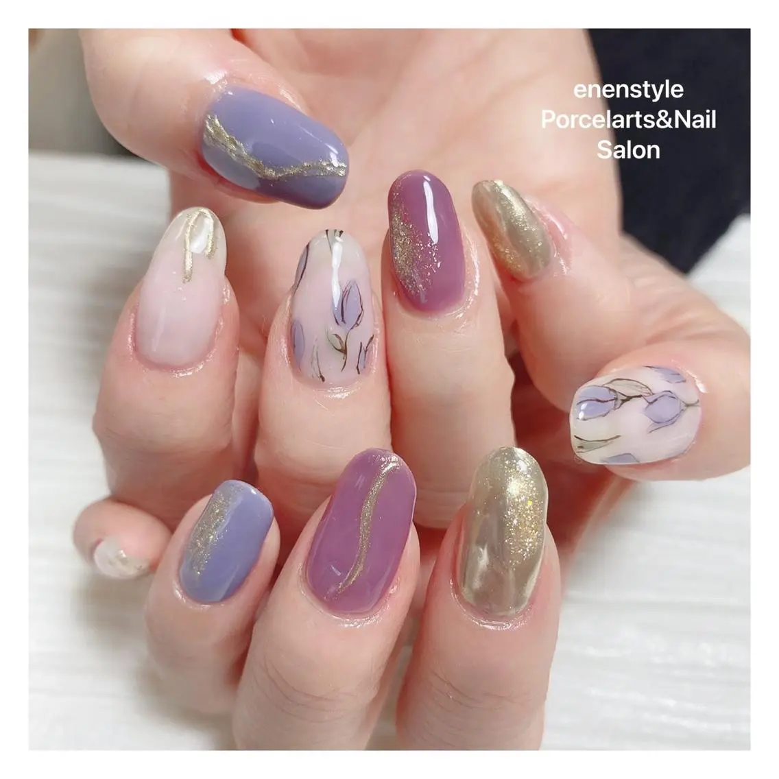 ミディアム ネイル ハンドネイル 🐾enen style 🐾のネイルデザイン