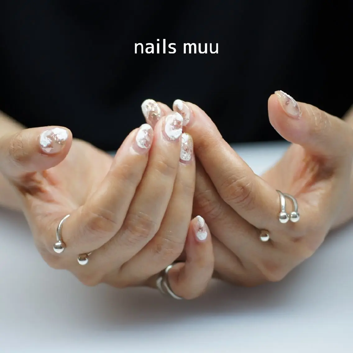 ネイル アートネイル クリアネイル ラメ(グリッター) ピンク ホワイト nails muu まゆのネイルデザイン