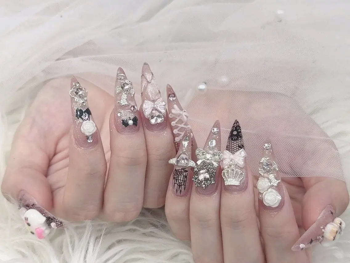 ネイル 成人式 マグネットネイル 大理石ネイル(マーブル) リボン 夏ネイル ハンドネイル MoMoA Nail ネイル長さ出し専門店のネイルデザイン