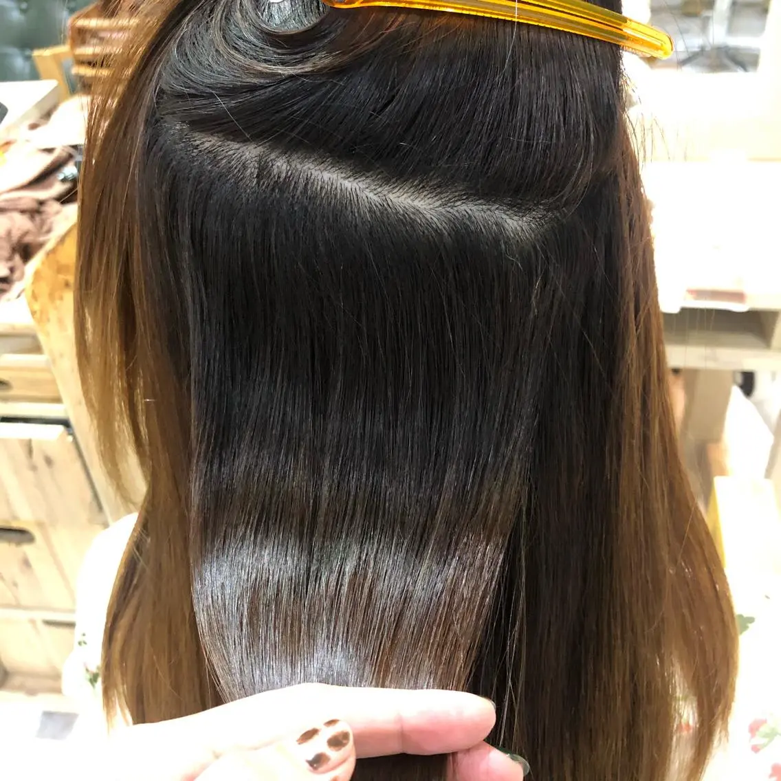 ロング 伸ばしかけ 縮毛矯正 トリートメント 暖色カラー🍊 せきゆうかのヘアスタイル