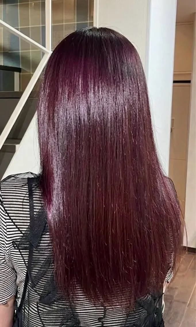 ロング カラー カシス ロング カット ヘアカラー 🫧圧倒的透明感 カラー🫧端のヘアスタイル