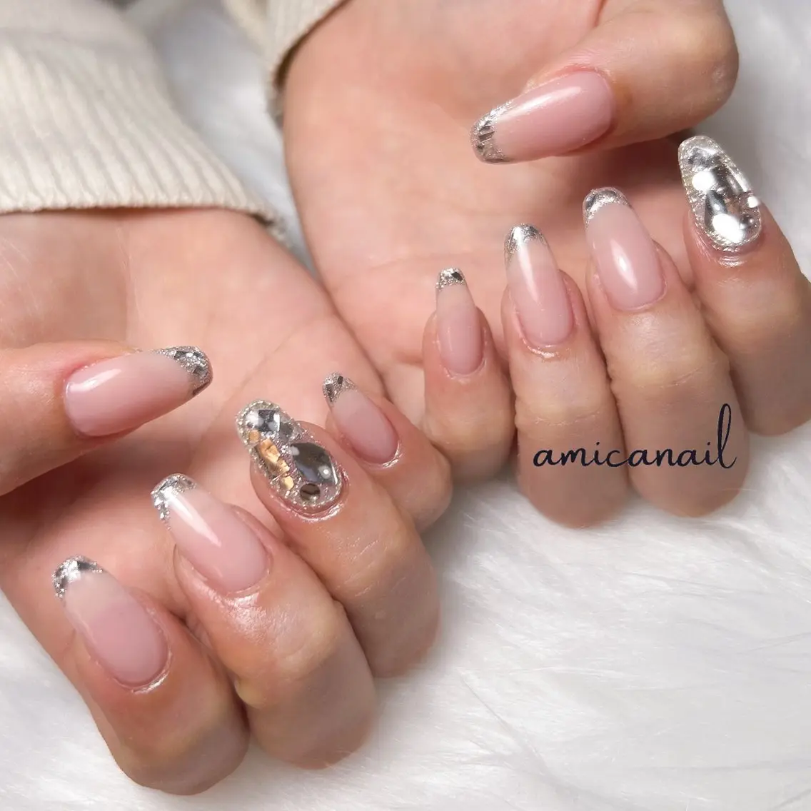 ネイル フレンチネイル ガラスフレンチ ハンドネイル _amica nail_のネイルデザイン