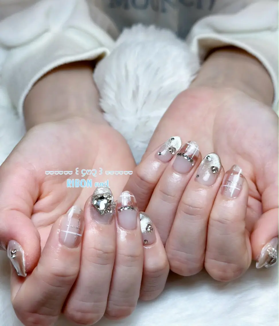 ネイル チークネイル 長さ出し フレンチネイル ジェルネイル グラデーション RIBON nail 高田馬場のネイルデザイン