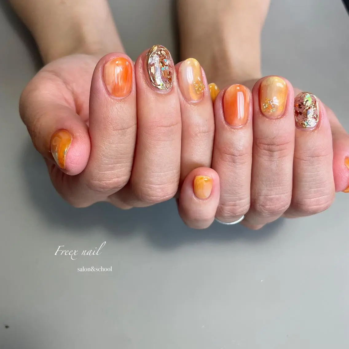 ネイル オレンジ ハンドネイル フットネイル freex nail /ニュアンス/個性派のネイルデザイン