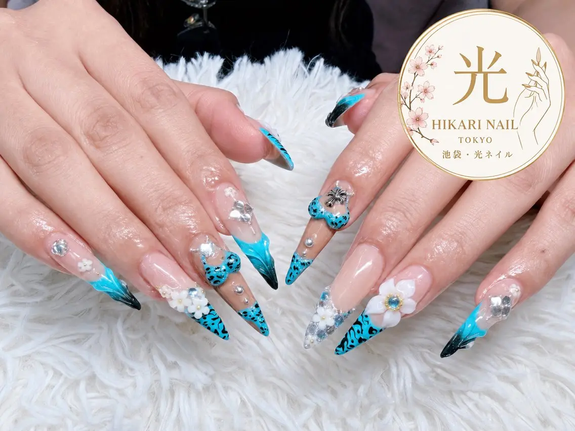 ネイル チークネイル 長さ出し フレンチネイル ガーリー ハート ハンドネイル HikariNail Ikebukuroのネイルデザイン
