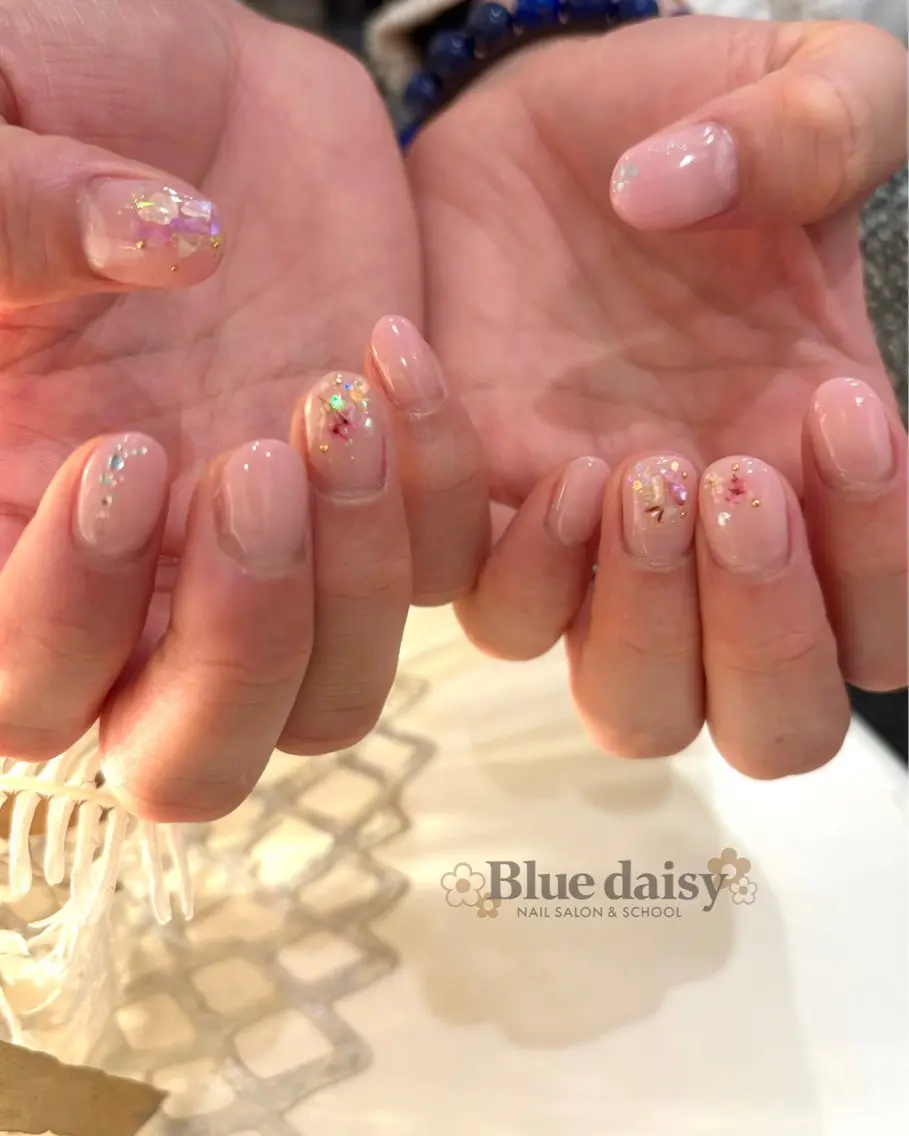 ネイル 桜ネイル ジェルネイル マグネットネイル 持ち込み パラジェル ハンドネイル Blue daisy 栄本店のネイルデザイン