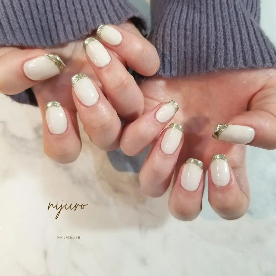 ネイル フレンチネイル ミラーネイル ハンドネイル nijiiro🌈 サトウのネイルデザイン