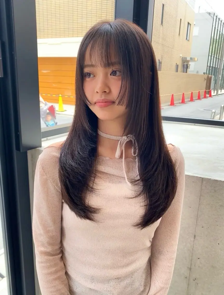 ロング カラー カット ヘアカラー トリートメント Saki/レイヤー/ 柔色カラー/顔まわりのヘアスタイル