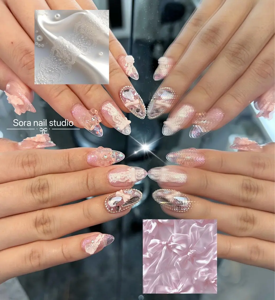 ネイル オーロラネイル ボルドー ブラウン 氷ネイル・うるうるネイル キラキラネイル ハンドネイル Sora  Nail 長さ出し専門店のネイルデザイン