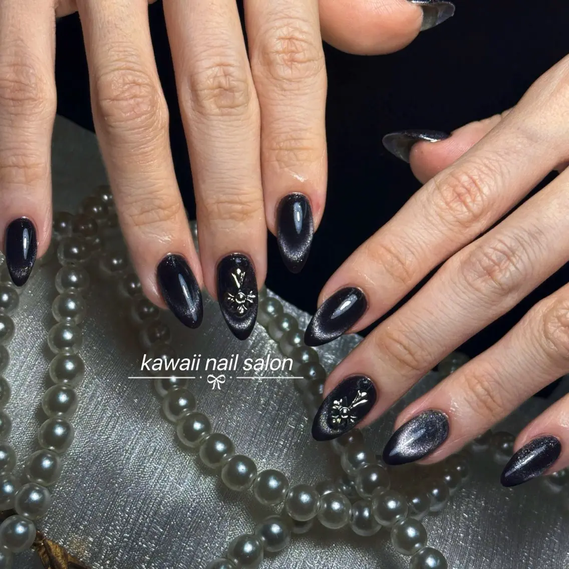 ネイル ドット フレンチネイル 韓国ネイル マグネットネイル オフィスネイル Kawaii Nail Salonのネイルデザイン
