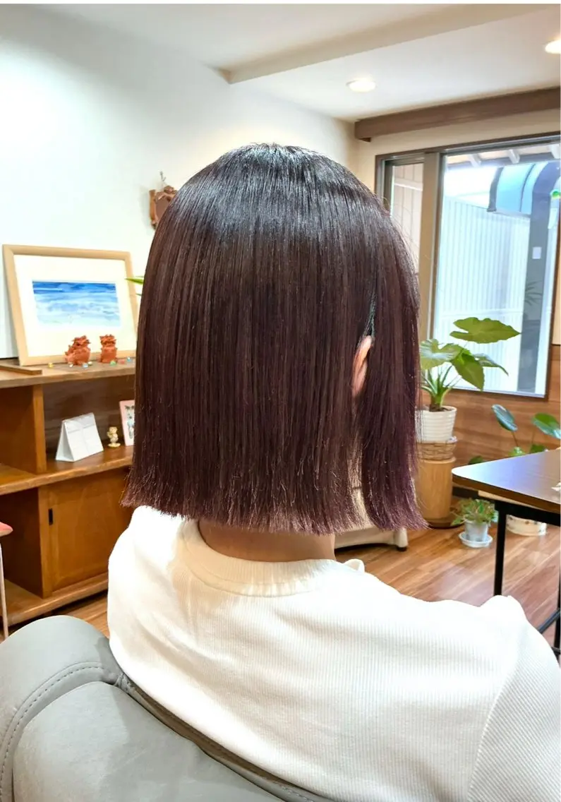ミディアム カラー ピンクカラー ボブ 縮毛矯正 Annon プライベートサロンのヘアスタイル