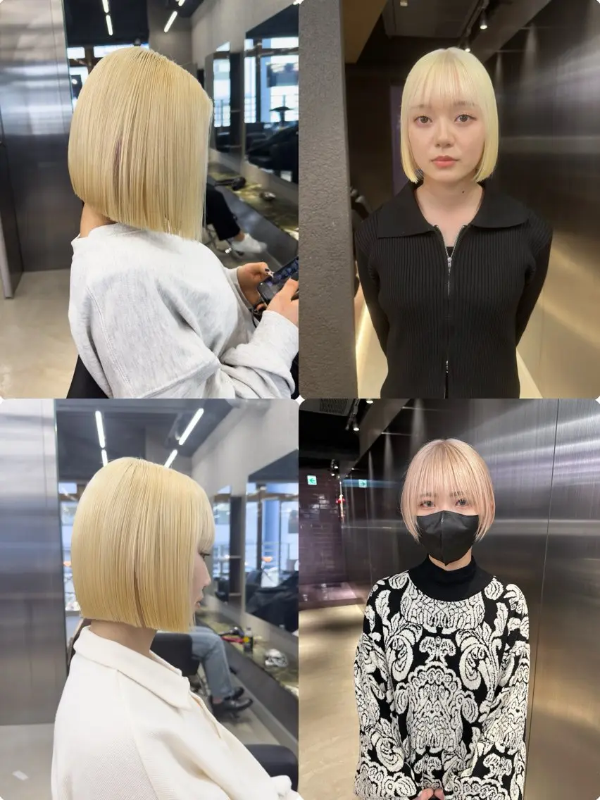 ショート カラー ハイトーンカラー ボブ ヘアカラー トリートメント 鈴木/ボブ/ ベージュ/ピンクのヘアスタイル