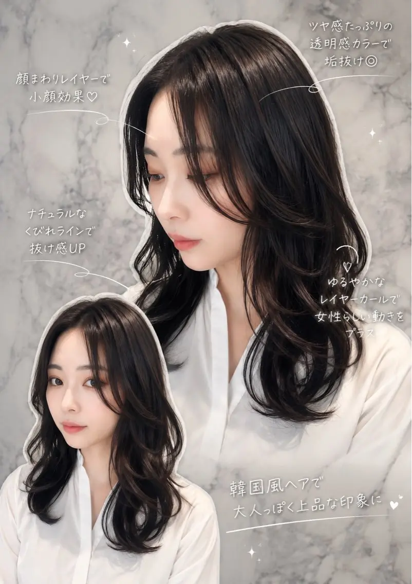 セミロング レイヤーカット カット トリートメント 🖤みらい🖤 透明感カラー/カットのヘアスタイル