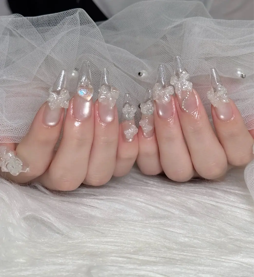 ネイル クリアネイル ジェルネイル 韓国ネイル ロングネイル シンプルネイル ハンドネイル ハンドケア NEM nailstudioのネイルデザイン