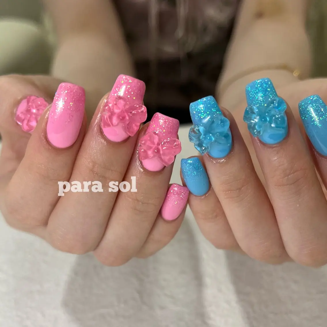ネイル クリアネイル ジェルネイル ホログラムネイル キラキラネイル 水色 ハンドネイル フットネイル Para Sol nail Maoのネイルデザイン