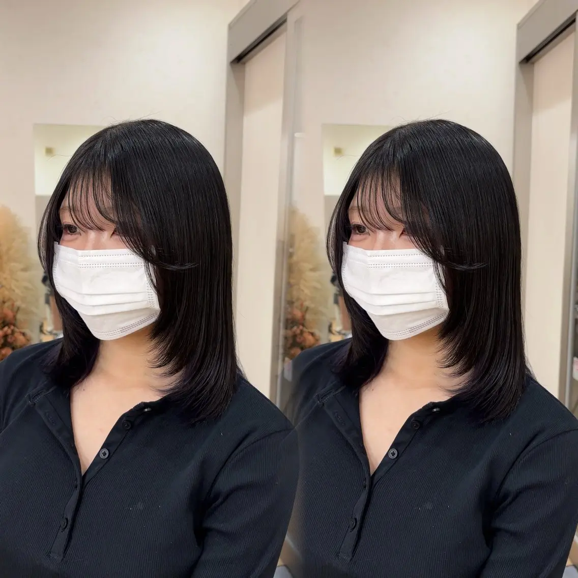 ミディアム 顔まわりレイヤー 顔周りカット レイヤーカット カット ヘアカラー 葉南 /LIANのヘアスタイル