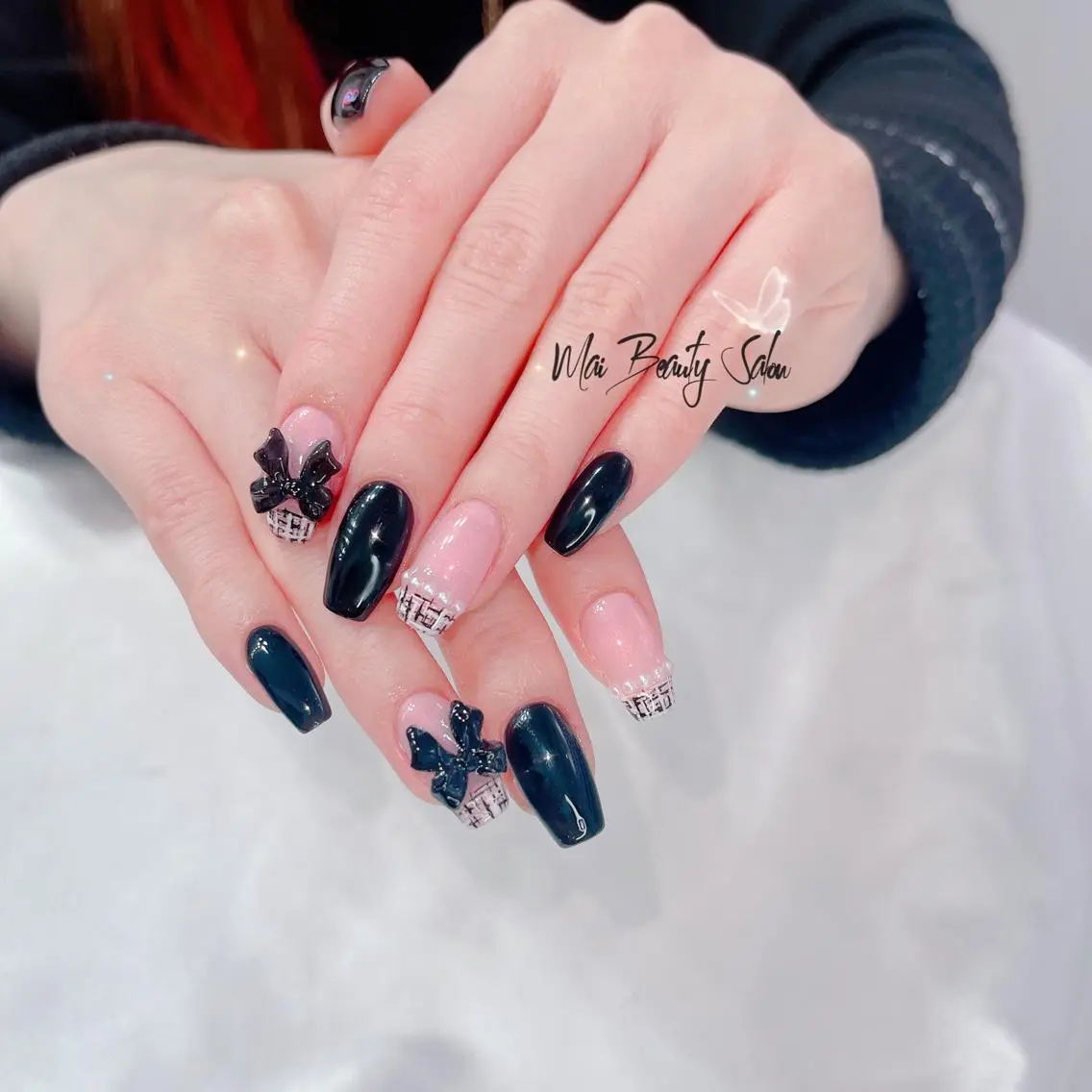 ネイル オーロラネイル 長さ出し フラッシュネイル フレンチネイル ジェルネイル MaiBeauty Niのネイルデザイン