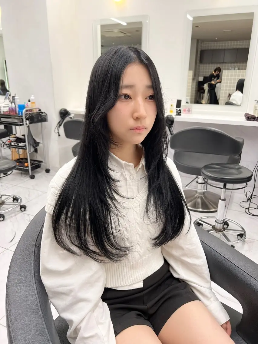 ロング カラー パーマ ヘアアレンジ メンズ キッズ 上品＆韓国風 🥀海心🥀のヘアスタイル
